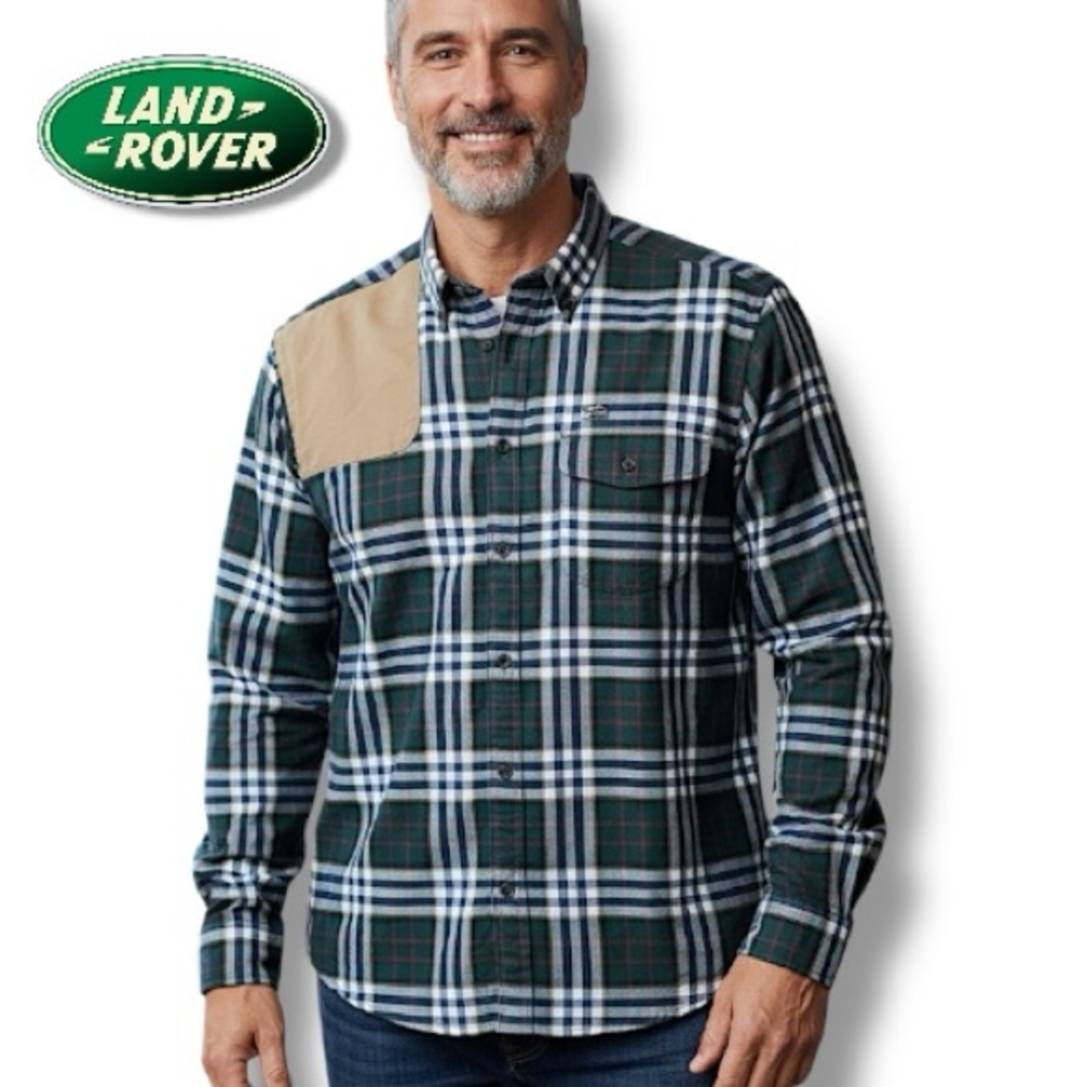 Land Rover Gear Plaid Flannel Long Sleeve Shooting Shirt Shoulder Patch Men's XL